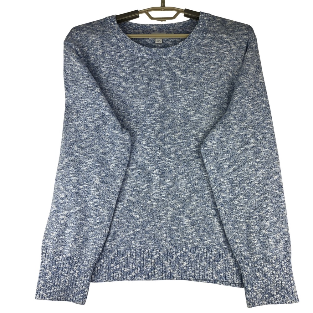 J.Crew‎ Sweater Women XL Blue White Marled Cotton Blend Crewneck Long Sleeve